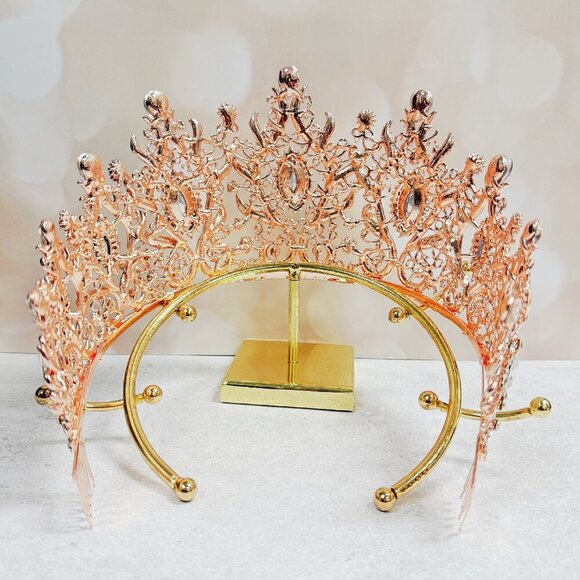 Princess Tiara, Rose Gold Wedding Tiara, Pageant Crown, Crystal Bridal Hairpiece